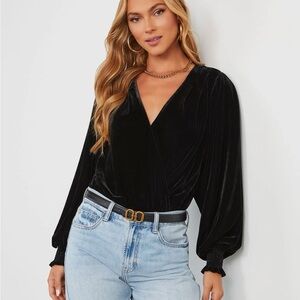 Vici Collection- Velvet long sleeve bodysuit